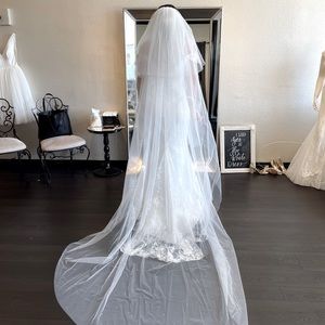 Pearl & crystal cathedral tulle veil with blusher